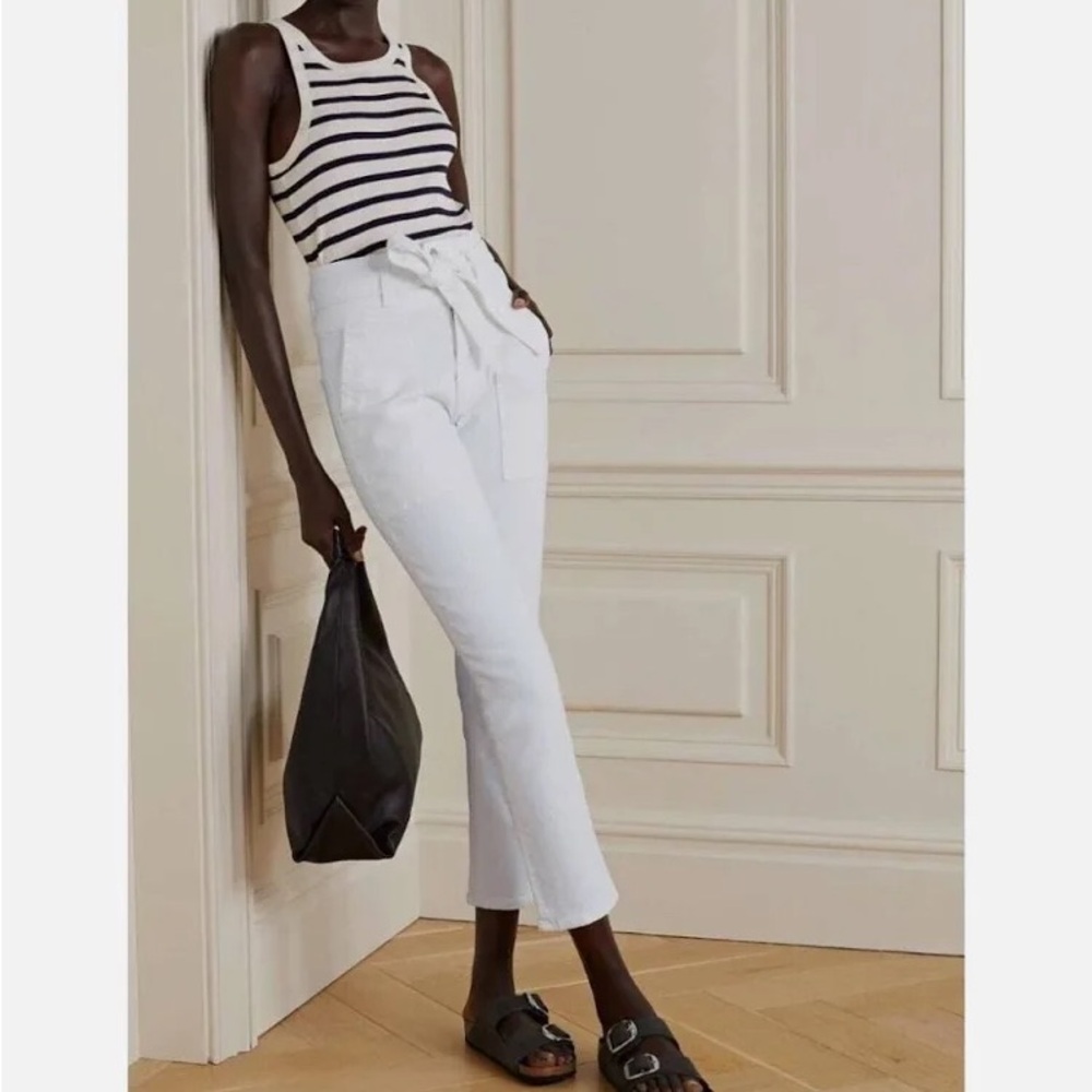 Veronica Beard Logan Belted Cropped High Rise Slim-leg Jean